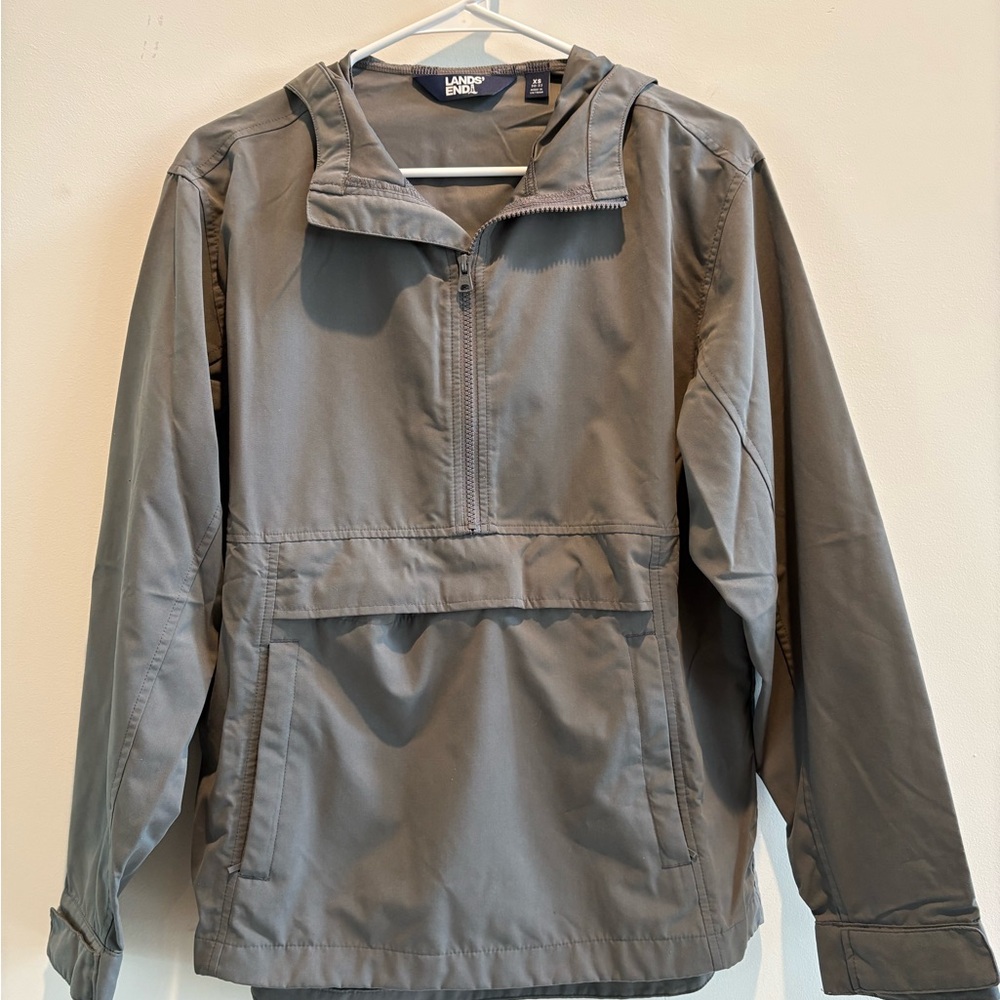 Lands' End Unisex Arctic Gray Anorak Half-Zip Windbreaker Pullover